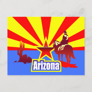 Cartão Postal Desenho Vintage da Bandeira do Estado do Arizona