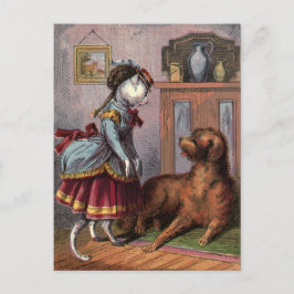 Cartão Postal Desenho Vintage: Gato de vestido completo