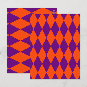 Cartão Postal Desenho Xadrez Arlequim Laranja e Roxo