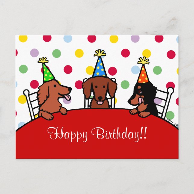 Cartão Postal Desenhos animados do aniversário do Dachshund (Frente)