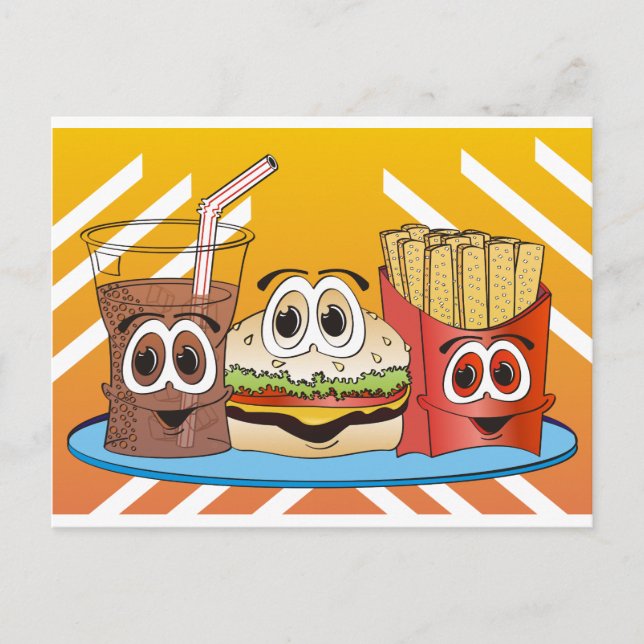 Cartão Postal Desenhos animados do fast food (Frente)