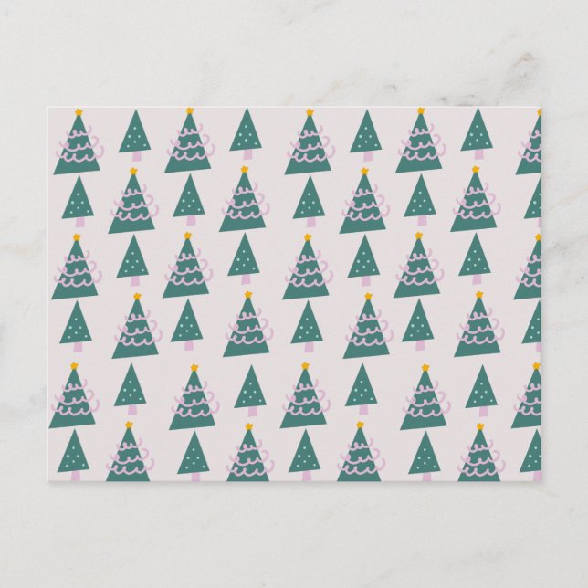 Cartão Postal Desenhos de Árvores Fofas Rosa Verde (Frente)
