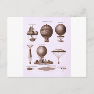 Cartão Postal Desenhos Históricos de Balões de Ar Quente Imagem 