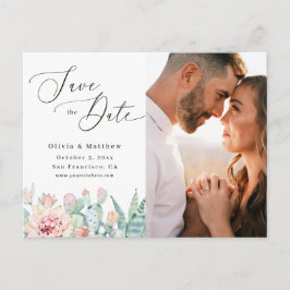 Cartão Postal Desert Cactus Photo Save the Date. Elegant Wedding
