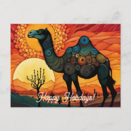 Cartão Postal Desert Camel em Férias Felizes Coloridas do Sol