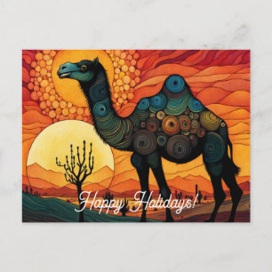 Cartão Postal Desert Camel em Férias Felizes Coloridas do Sol