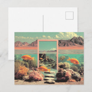 Cartão Postal Deserto Oceânico Surreal com Porta