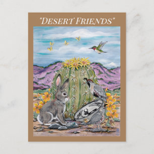 Cartão Postal Deserto Sudoeste Animais Selvagem Coelho Cactus 