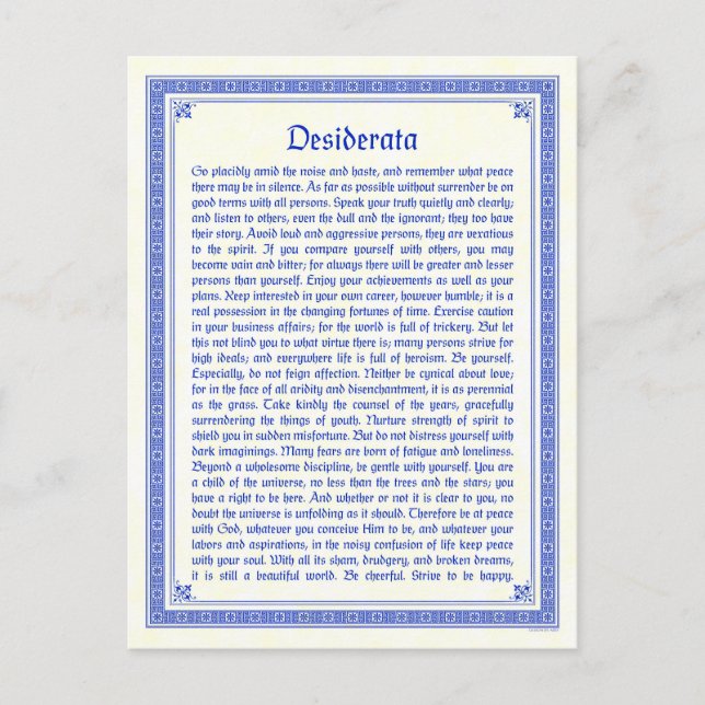 Cartão Postal Desiderata (Frente)
