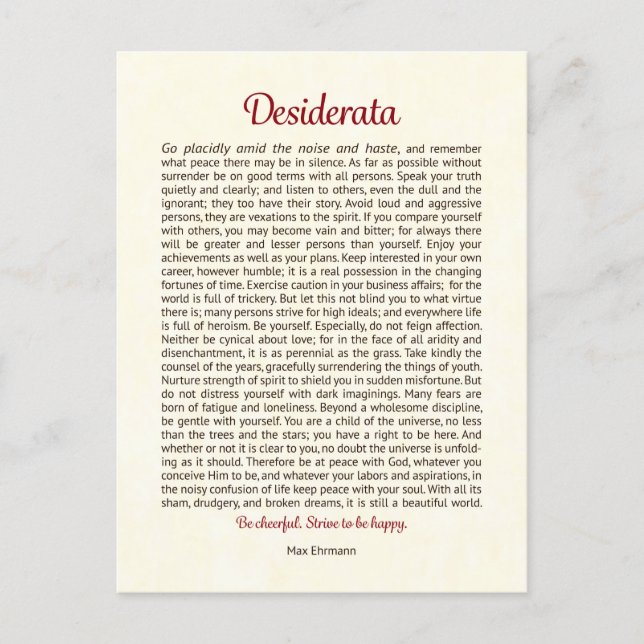 Cartão Postal Desiderata | Arte Mini Desiderata (Frente)