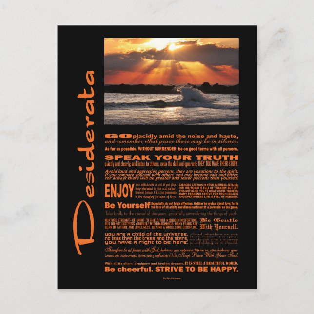 Cartão Postal Desiderata Poem Wave Hugging Sunset (Frente)