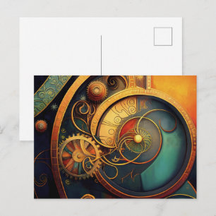 Cartão Postal Design Abstrato Steampunk com Engrenagens