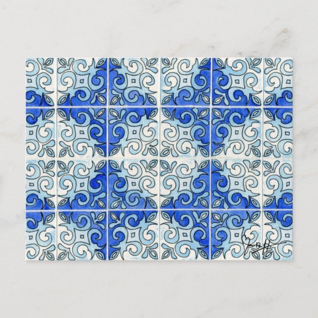 Cartão Postal Design Azulejo 2 Azul - Rotações (Frente)