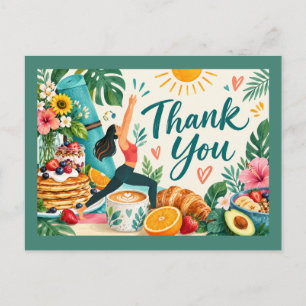 Cartão Postal Design de Agradecimento Colorido de Ioga e Brunch