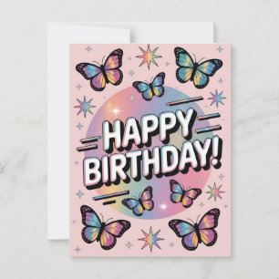 Cartão Postal Design de Aniversário Feliz com Borboletas Colorid