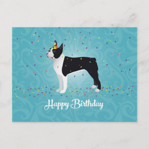 Cartão Postal Design de Aniversário Feliz de Boston Terrier