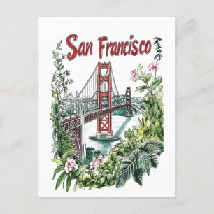 Cartão Postal Design de Aquarela da ponte de Ouro San Francisco