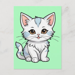 Cartão Postal Design de Arte de Linha de Desenho de Gato Estiliz