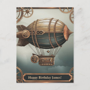 Cartão Postal Design de Aventura Vintage de Dirigível Steampunk