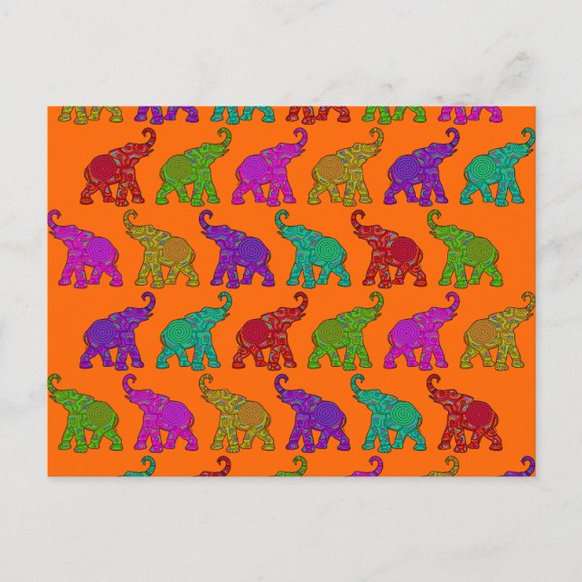 Cartão Postal Design de azulejo de padrões de caminhada de elefa (Frente)