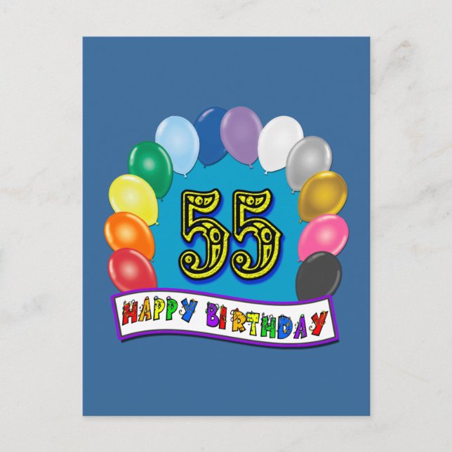 Cartão Postal design de Balões de 55.o aniversário (Frente)
