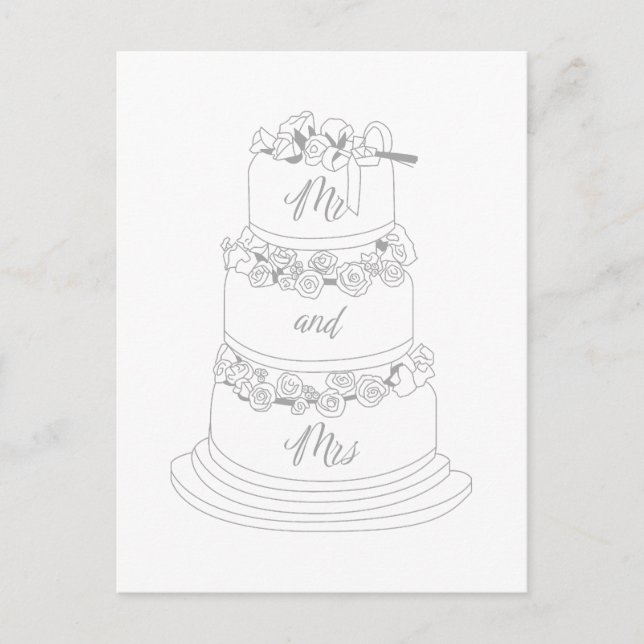 Cartão Postal Design de Bolo de Casamento Sr e Sra (Frente)