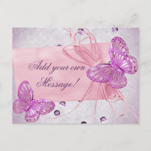 Cartão Postal Design de borboleta rosa Bonito personalizável