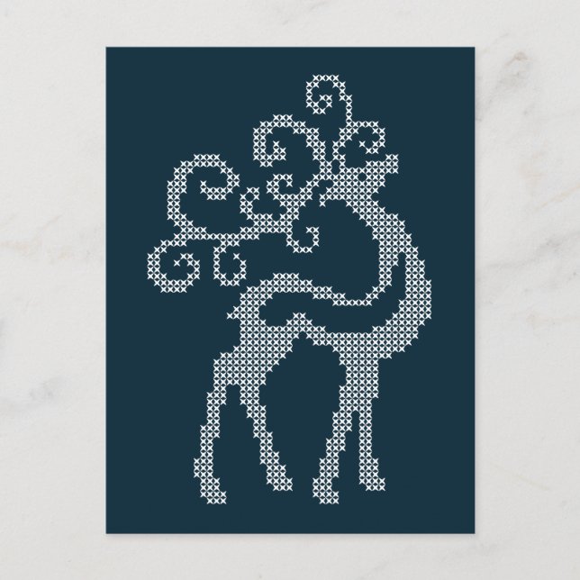 Cartão Postal Design de bordado azul de xmas (Frente)