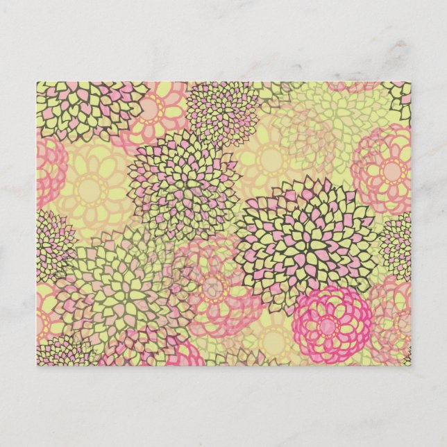Cartão Postal Design de Burst de Flor Rosa e Amarelo (Frente)