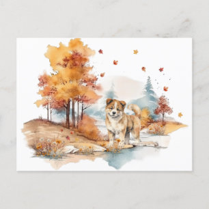 Cartão Postal Design de Cachorro de Queda de Aquarela - Akita