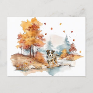 Cartão Postal Design de Cachorro de Queda de Aquarela - Pastor A