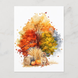Cartão Postal Design de Cachorro Outono Aquarela - Retriever Dou