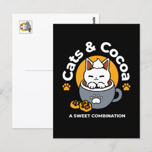 Cartão Postal Design de Caneca de Férias com Gato Aconchegante e