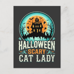 Cartão Postal Design de Casa Assombrada da Senhora Gato Assustad