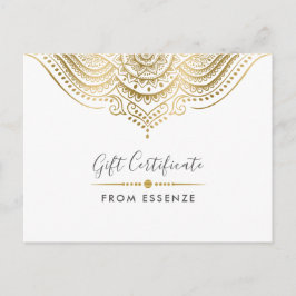 Cartão Postal Design de Certificado de Presente de Mandala Doura