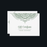 Cartão Postal Design de Certificado de Presente Mandala Verde-Sa<br><div class="desc">Design de cartão postal de certificado de presente personalizável com mandala de renda ornamentada verde-salvia em fundo branco.</div>