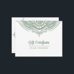 Cartão Postal Design de Certificado de Presente Mandala Verde-Sa<br><div class="desc">Design de cartão postal de certificado de presente personalizável com mandala de renda ornamentada verde-salvia em fundo branco.</div>
