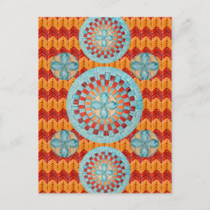 Cartão Postal Design de Chevron Laranja Flor Teal
