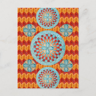 Cartão Postal Design de Chevron Laranja Flor Teal