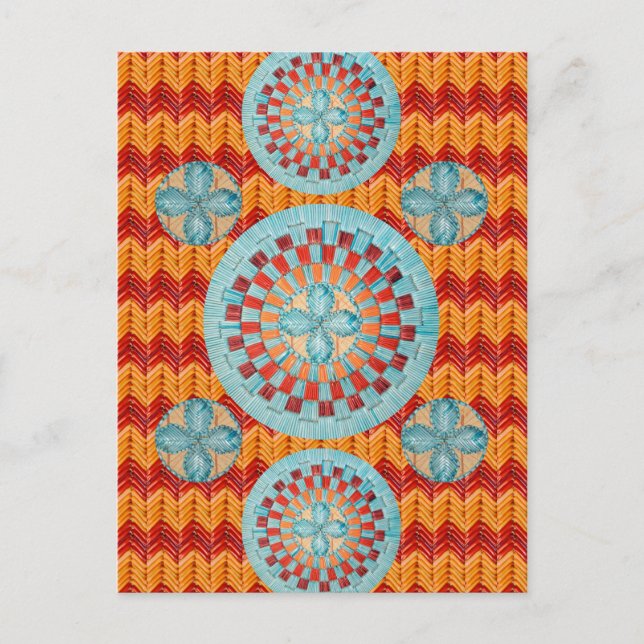 Cartão Postal Design de Chevron Laranja Flor Teal (Frente)