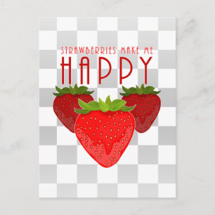 Cartão Postal Design de Citação de Morango Fofo Fruta Kawaii