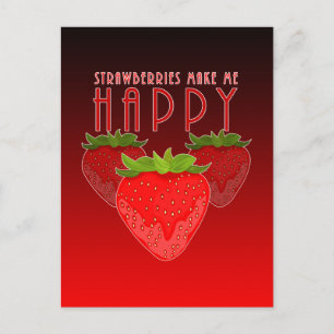 Cartão Postal Design de Citação de Morango Fofo Fruta Kawaii e