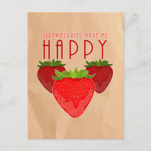 Cartão Postal Design de Citação de Morango Fofo Fruta Kawaii R