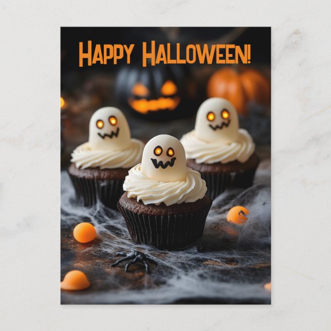 Cartão Postal Design de cupcakes de Halloween Spooky (Frente)