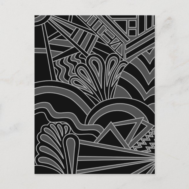 Cartão Postal Design de Deco de Arte Negra e Cinza. (Frente)