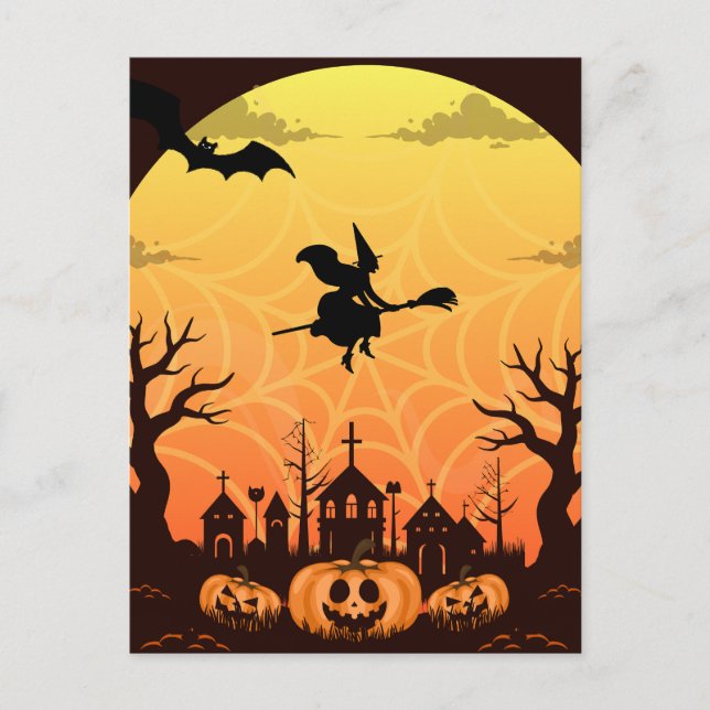 Cartão Postal Design de Dia das Bruxas Negro Spooky - Mínimo Mod (Frente)
