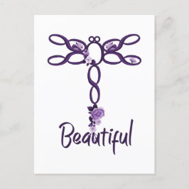 Cartão Postal Design de Dragonfly "Linda" Floral Roxo