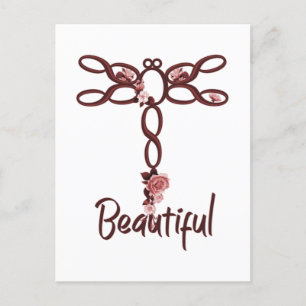 Cartão Postal Design de Dragonfly Red Floral "Linda"
