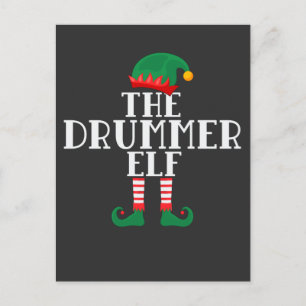 Cartão Postal Design de Drum Engraçado de Natal do Elfo Baterist
