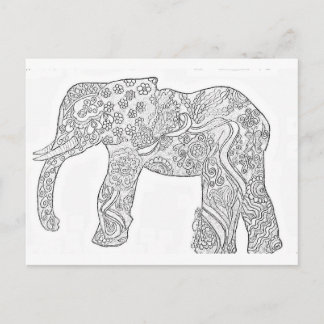 Cartão Postal Design de Elefante Preto e Branco